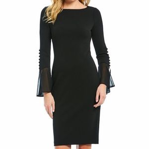 Calvin Klein Chiffon Bell Sleeve Sheath Dress